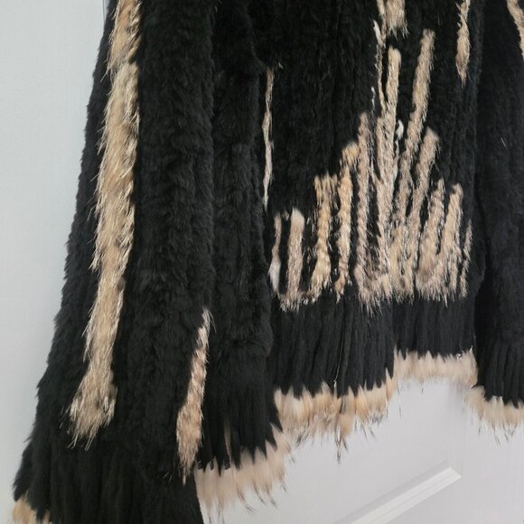 Black Knit Rabbit with Fox Fringe Jacket - Picture 8 of 9